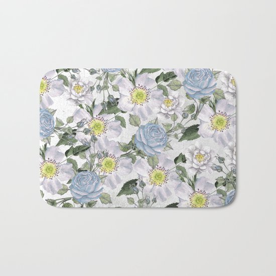 Vintage Roses Blue Bath Mat