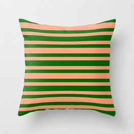[ Thumbnail: Dark Green & Light Salmon Colored Striped/Lined Pattern Throw Pillow ]