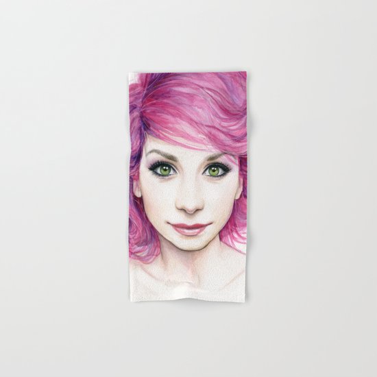 Pink Hair Green Eyes Beautiful Girl Hand & Bath Towel