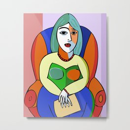 Woman With A Kindle Metal Print