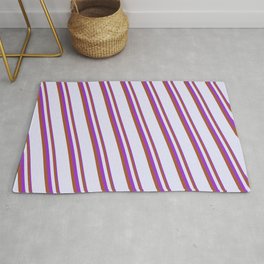 [ Thumbnail: Dark Orchid, Sienna & Lavender Colored Stripes Pattern Rug ]