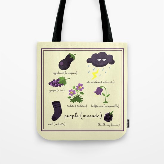 Colors: purple (Los colores: morado) Tote Bag