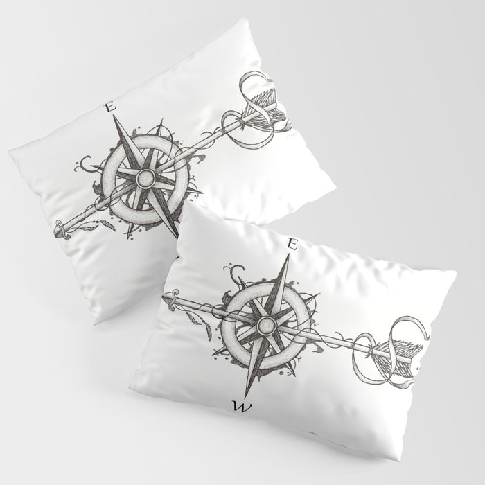 Compass with Arrow (Tattoo stule) Pillow Sham