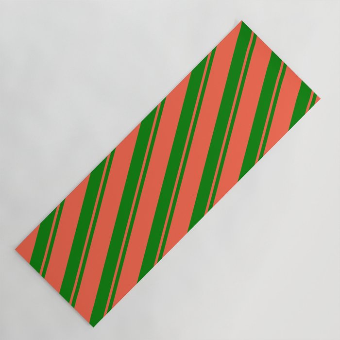 Green & Red Colored Pattern of Stripes Yoga Mat