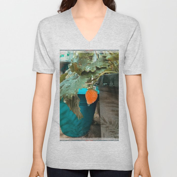 One SMALL Juicy Strawberry IN A POT PHOTO V Neck T Shirt