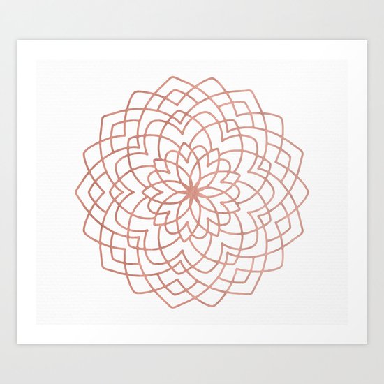 Mandala Blossom Rose Gold on White Art Print