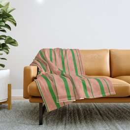 [ Thumbnail: Dark Salmon & Forest Green Colored Lines Pattern Throw Blanket ]