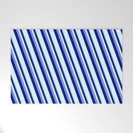 [ Thumbnail: Cornflower Blue, Blue & Light Cyan Colored Stripes/Lines Pattern Welcome Mat ]