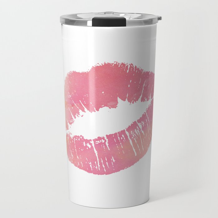 Watercolor Pink Lips Lipstick Chic Romantic Kiss Girls Bedroom Wall Decor fashion poster grl pwr Travel Mug