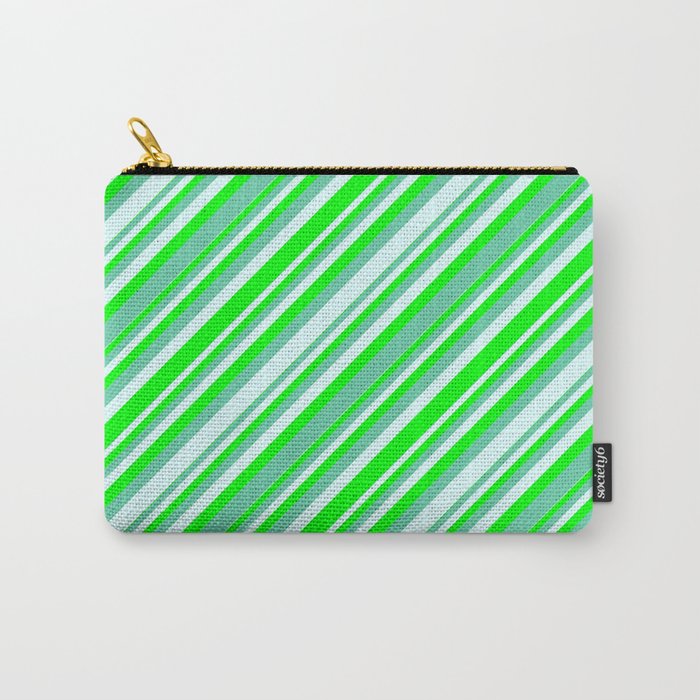 Lime, Aquamarine, and Light Cyan Colored Lines Pattern Carry-All Pouch
