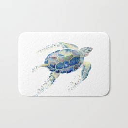 Lone Sea Turtle Watercolor  Bath Mat | Painting, Nautical, Turtle, Animal, Wildlife, Art, Sea, Endangered, Gift, Loggerhead 