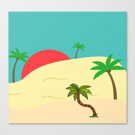 Landscape mid Century modern mint green tropical paradise valley and palm trees Sunrise  Sunset Canvas Print