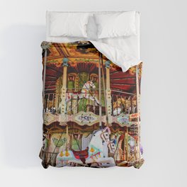 Double Decker Carnival Carousel Horse Duvet Cover