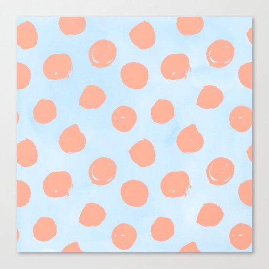 Sweet Life Dots Peach Coral Pink + Blue Raspberry Canvas Print