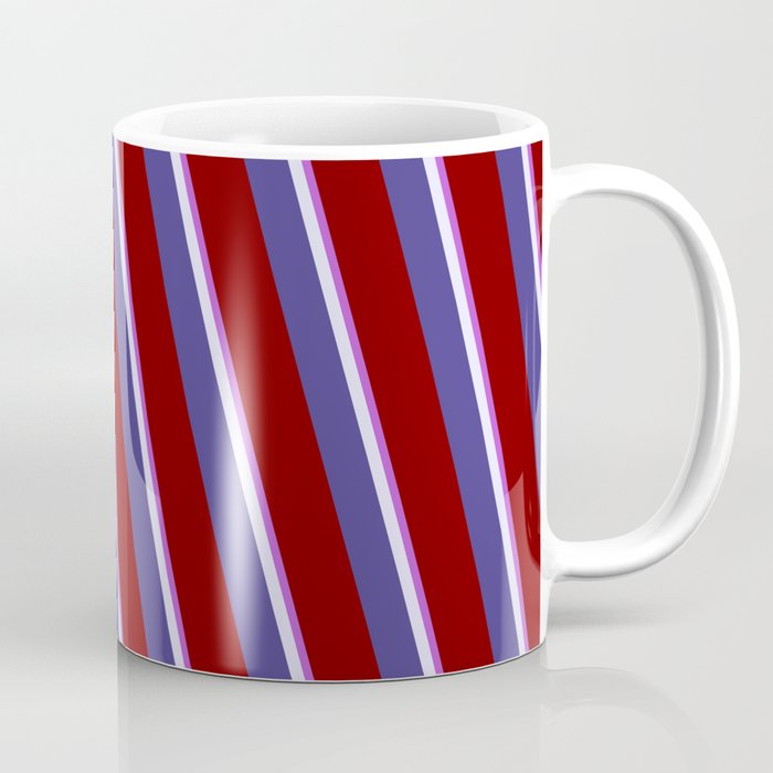 Orchid, Lavender, Dark Slate Blue, and Maroon Colored Striped Pattern Coffee Mug