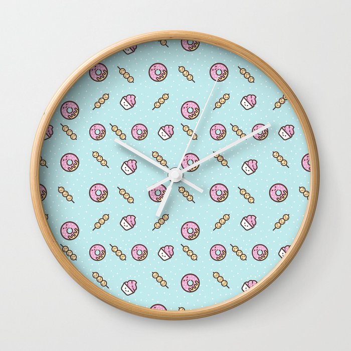 Cute funny teal blush pink food sweet donuts polka dots Wall Clock