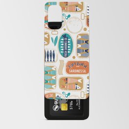 Vintage canned sardines // white background peacock teal and gold drop orange cans  Android Card Case