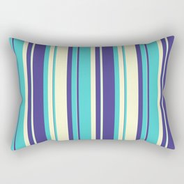 [ Thumbnail: Dark Slate Blue, Turquoise & Light Yellow Colored Striped/Lined Pattern Rectangular Pillow ]
