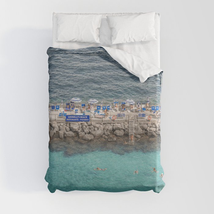 Italian Shades of Blue | Ocean Beach Club In Sorrento, Italy Art Print | Amalfi Coast Travel Photography Duvet Cover