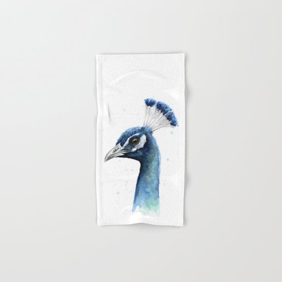 Peacock Watercolor Exotic Bird Animals Hand & Bath Towel