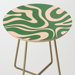 Retro Liquid Candy Swirl Abstract Pattern in Green and Blush Pink  Side Table