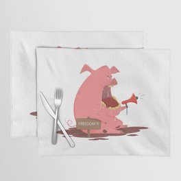 A Funny Cartoon Character with a Vegan Piggy. Placemat