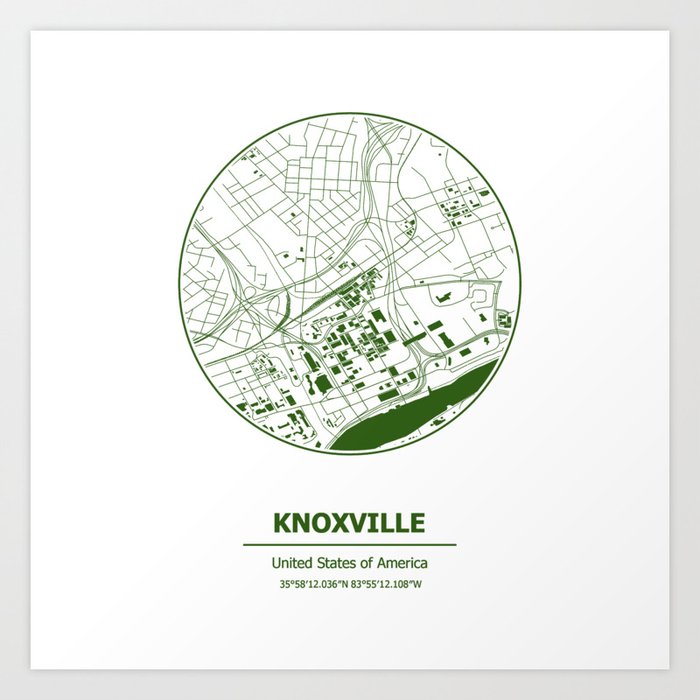 Knoxville city map coordinates Art Print