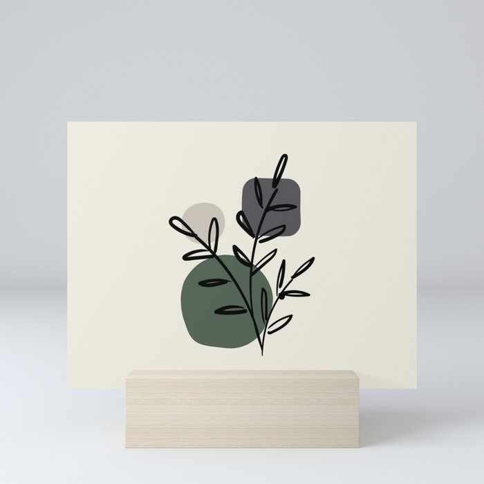 Cream Beige Green Gray Modern Midcentury Botanical Leaf Plant Shape Graphic Design Pairs 2023 COTY Mini Art Print