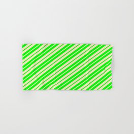 [ Thumbnail: Lime and Bisque Colored Pattern of Stripes Hand & Bath Towel ]