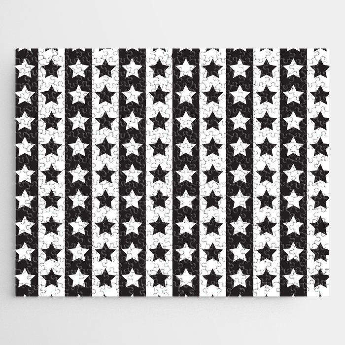 Stars & Stripes - Black & White Modern Art Jigsaw Puzzle