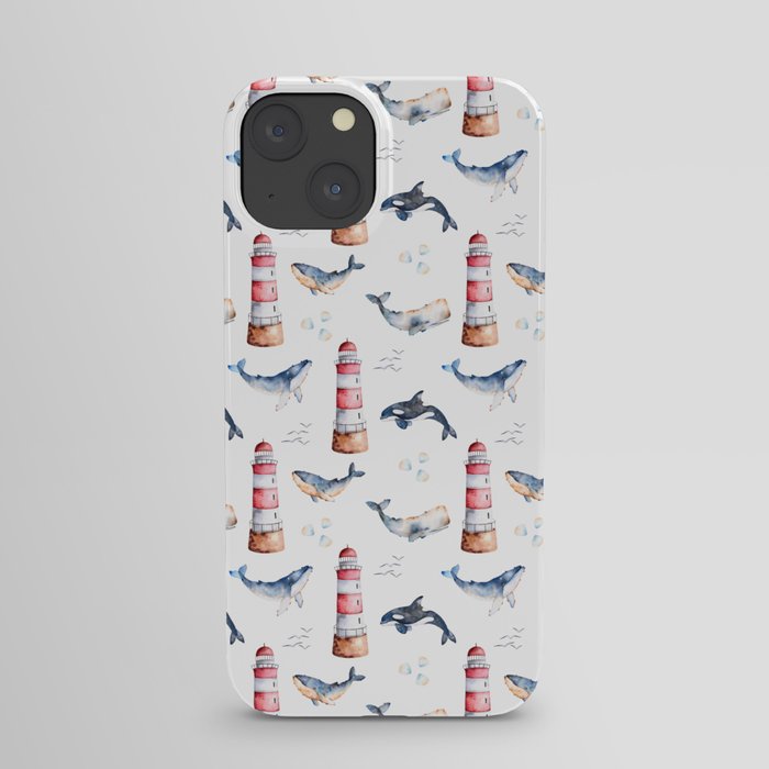 Sea Voyage Whales and Lighthouses Pattern iPhone Case
