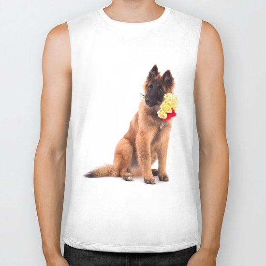 Puppy with roses Biker Tank