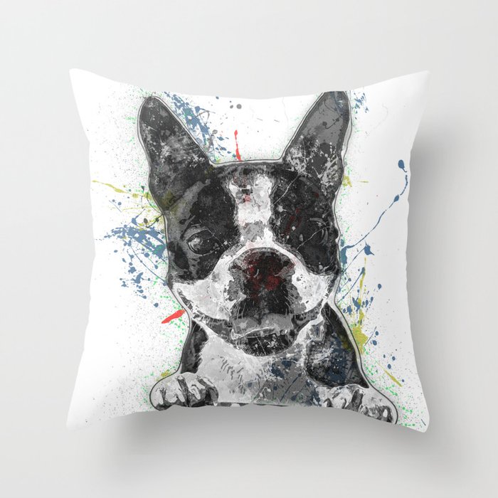 Boston Terrier Paint Splatter Throw Pillow
