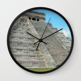 Mexico Photography - Ancient Pyramid Under The Blue Sky Wall Clock
