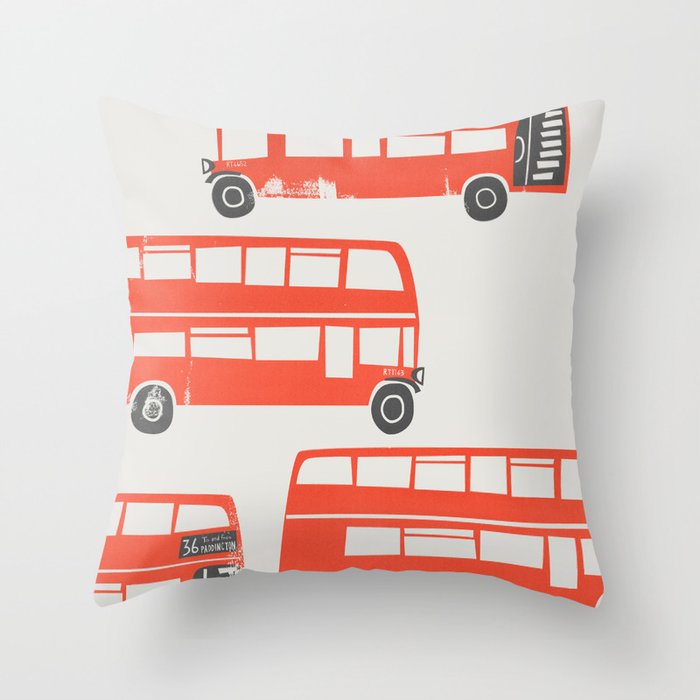 London Double Decker Red Bus Throw Pillow