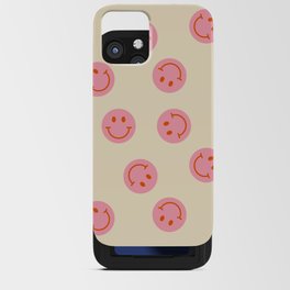70s Retro Smiley Face Pattern in Beige & Pink iPhone Card Case