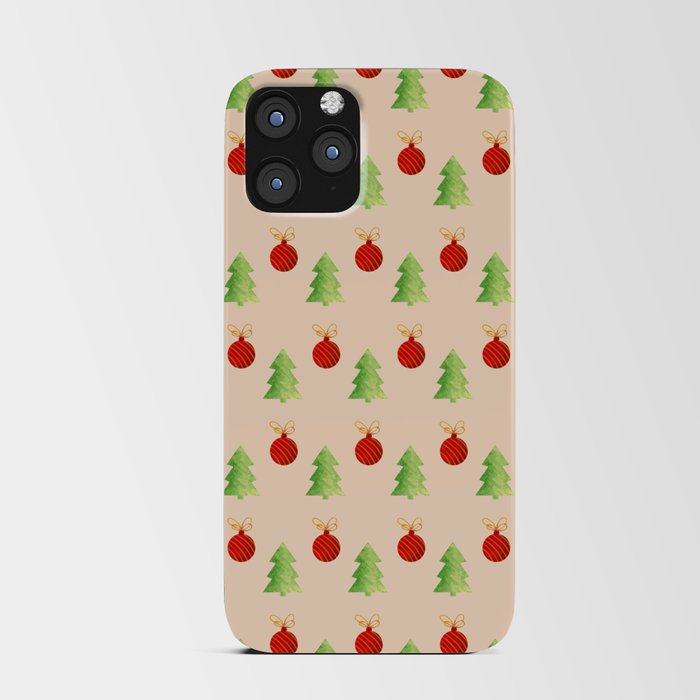 Christmas Pattern Watercolor Bauble Tree iPhone Card Case