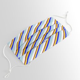 [ Thumbnail: Eye-catching Yellow, Blue, Light Blue, White & Maroon Colored Lines Pattern Face Mask ]