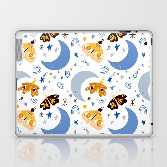 Moths and Moons - Blue & Yellow Laptop & iPad Skin