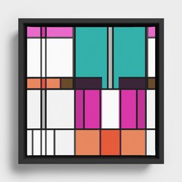 Manic Mondrian Pink Teal Retro Color Composition Framed Canvas