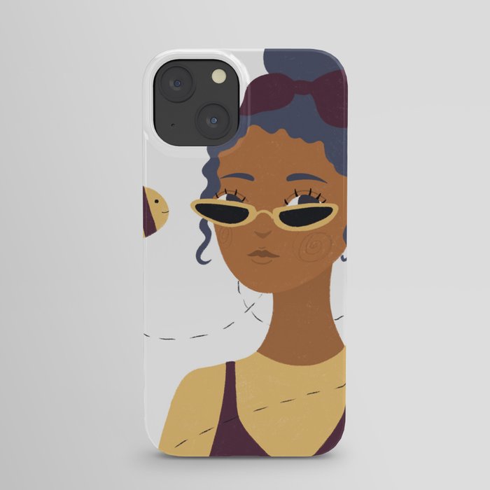 beautiful woman and bee flying around.  iPhone Case