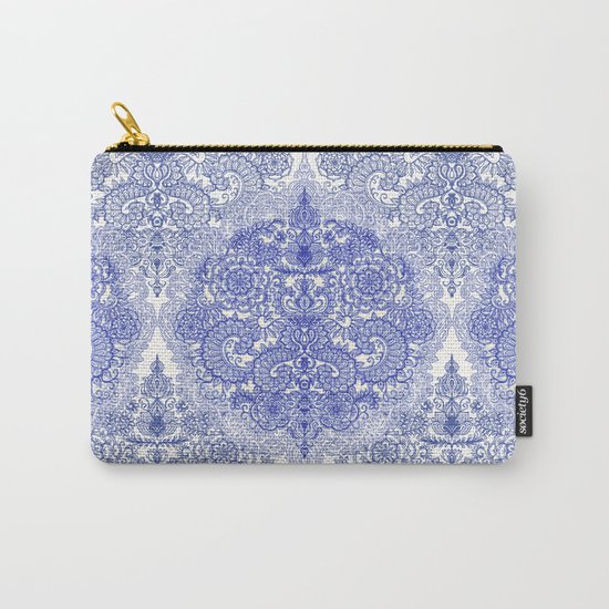 Happy Place Doodle in Cornflower Blue, White & Grey Carry-All Pouch
