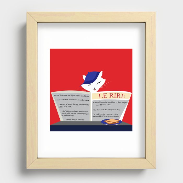 cat reading the newspaper Recessed Framed Print