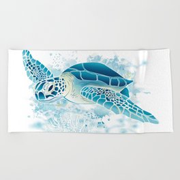 Sea Turtle - Blue Beach Towel