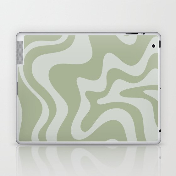 Liquid Swirl Retro Abstract Pattern in Sage Green and Light Sage Gray Laptop & iPad Skin
