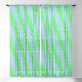 [ Thumbnail: Sky Blue & Lime Colored Lines/Stripes Pattern Sheer Curtain ]