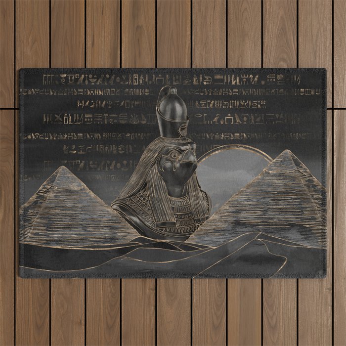 Horus on Egyptian pyramids landscape Outdoor Rug