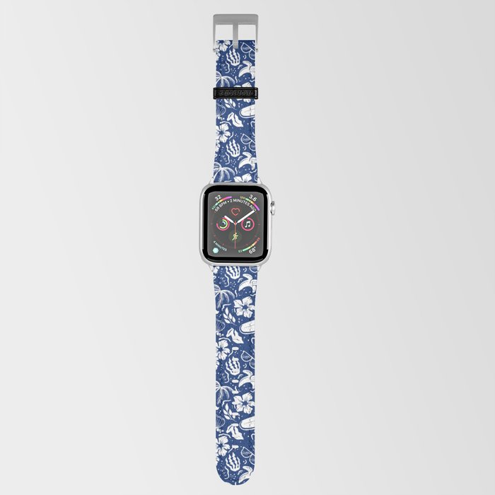 Blue and White Surfing Summer Beach Objects Seamless Pattern Apple Watch Band