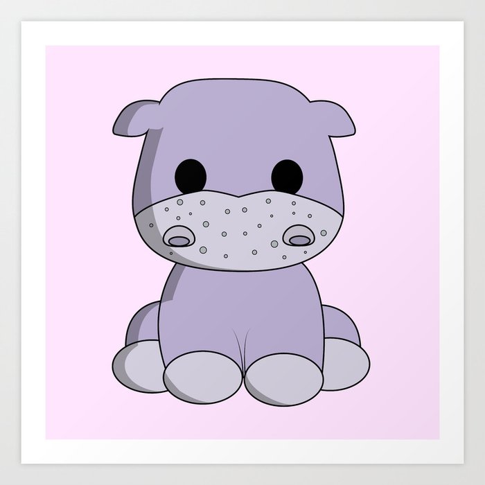 Cute baby hippo cartoon Art Print by Pixxart | Society6