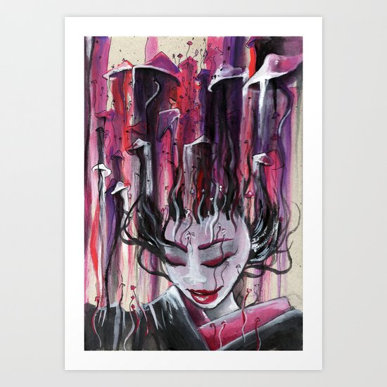 Geisha in Mushrooms: The Surrealistic Concubine Art Print